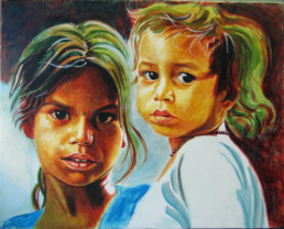 ‌Enfants indiens - acrylique sur toile